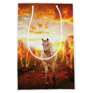Horses at sunset throw pillow medium gift bag