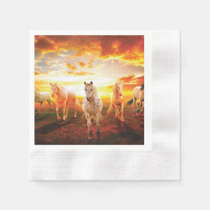 Horses at sunset throw pillow napkin