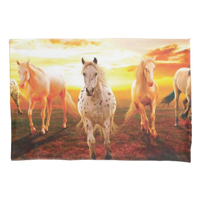 Horses at sunset throw pillow pillowcase (Front-Left)