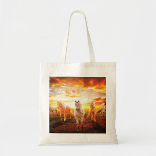 Horses at sunset throw pillow tote bag