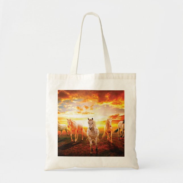 Horses at sunset throw pillow tote bag (Front)