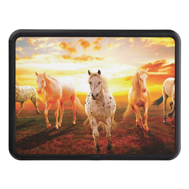 Horses at sunset throw pillow trailer hitch cover (Front)