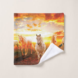 Horses at sunset throw pillow wash cloth