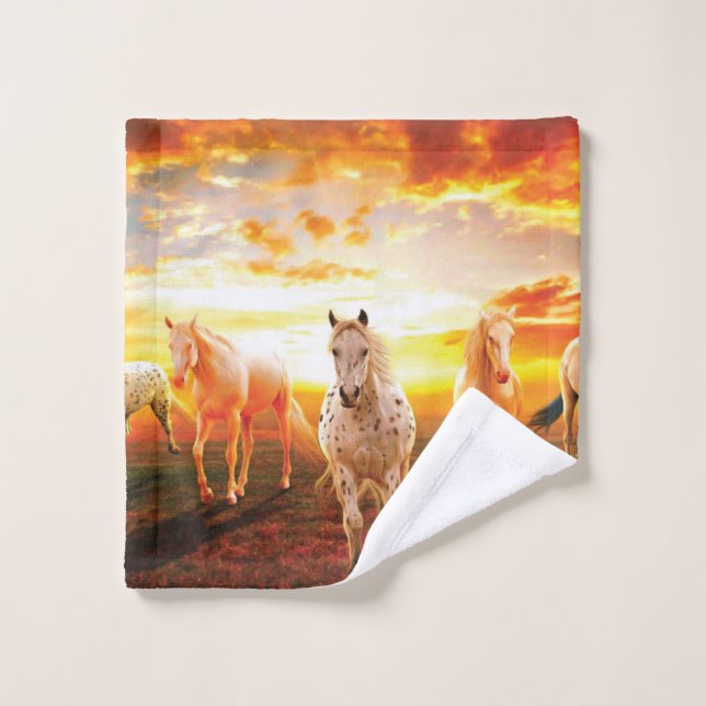 Horses at sunset throw pillow wash cloth (Wash Cloth)