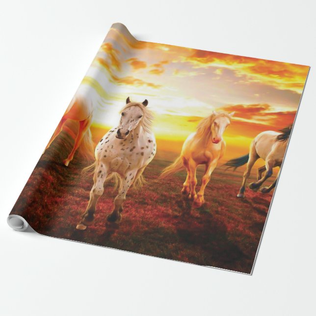 Horses at sunset throw pillow wrapping paper (Unrolled)