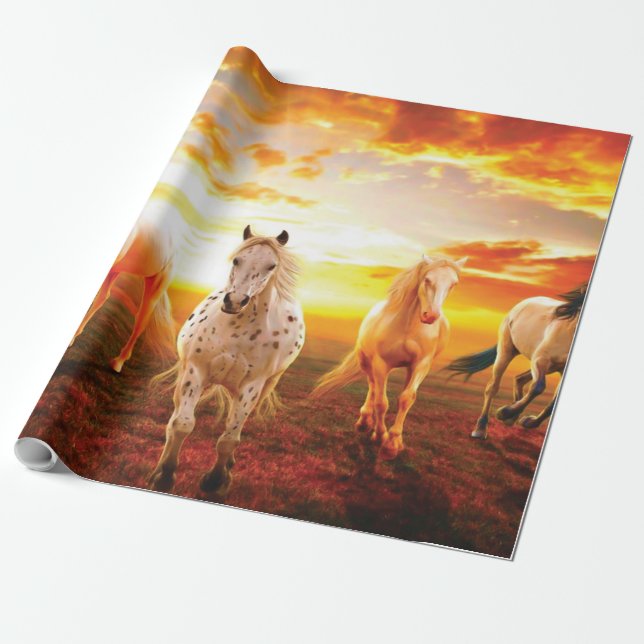 Horses at sunset throw pillow wrapping paper (Unrolled)