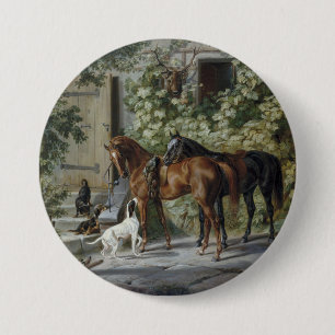 Horses at the Porch (by Albrecht Adam) 3 Inch Round Button