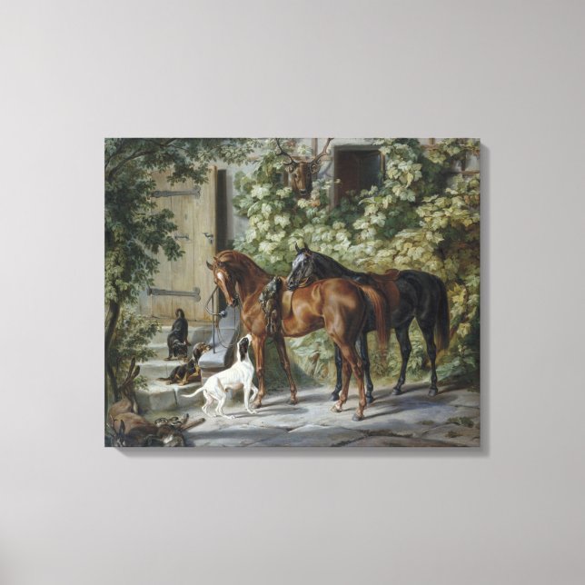 Horses at the Porch (by Albrecht Adam) Canvas Print (Front)