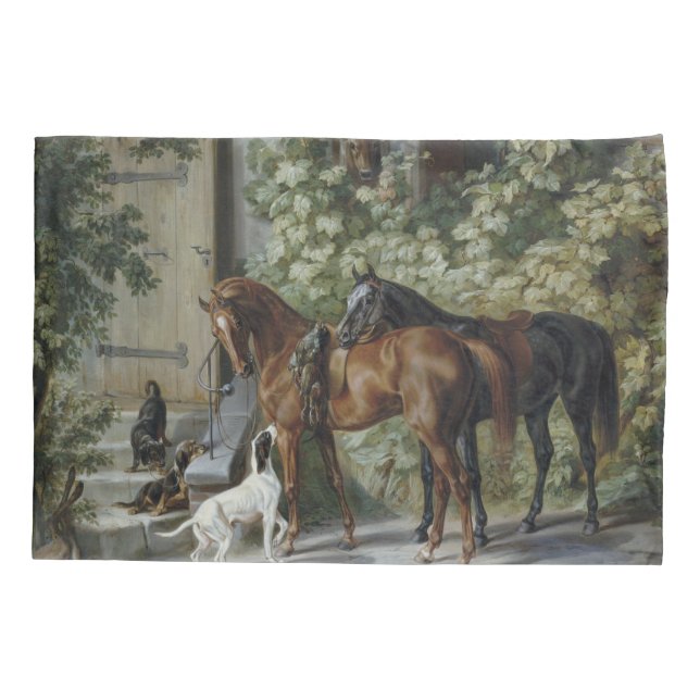 Horses at the Porch (by Albrecht Adam) Pillowcase (Back)