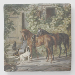 Horses at the Porch (by Albrecht Adam) Stone Coaster