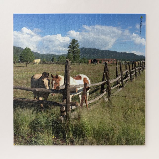 Horses At The Split Rail Fence Photograph Jigsaw Puzzle (Horizontal)