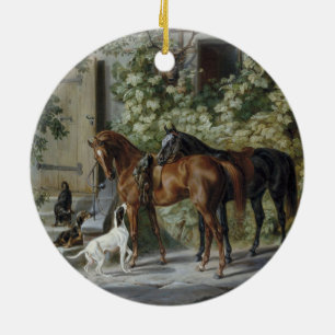 Horses at the Stable Porch (by Albrecht Adam) Ceramic Ornament