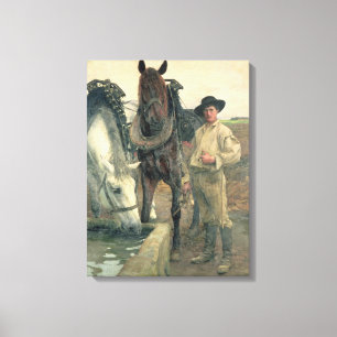 Horses at the Water Trough, 1884 (oil on canvas) Canvas Print