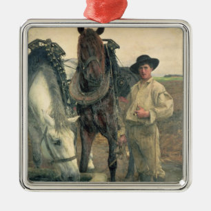 Horses at the Water Trough, 1884 (oil on canvas) Metal Ornament