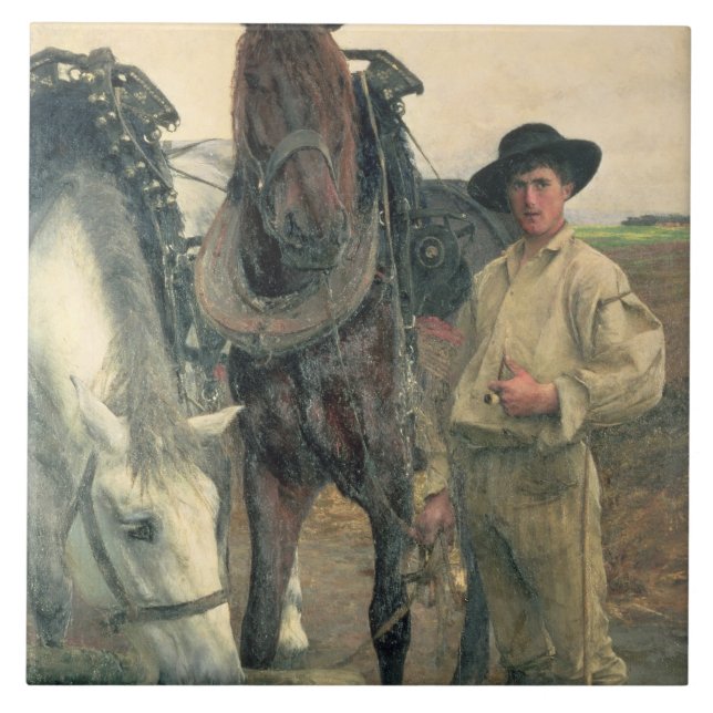 Horses at the Water Trough, 1884 (oil on canvas) Tile (Front)