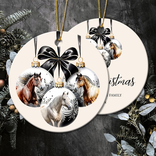 Horses black and gold Christmas Ceramic Ornament (Horses black and gold Christmas Ceramic Ornament)
