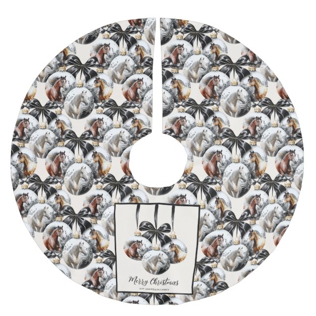 Horses black and gold Christmas quote Brushed Polyester Tree Skirt (Front)