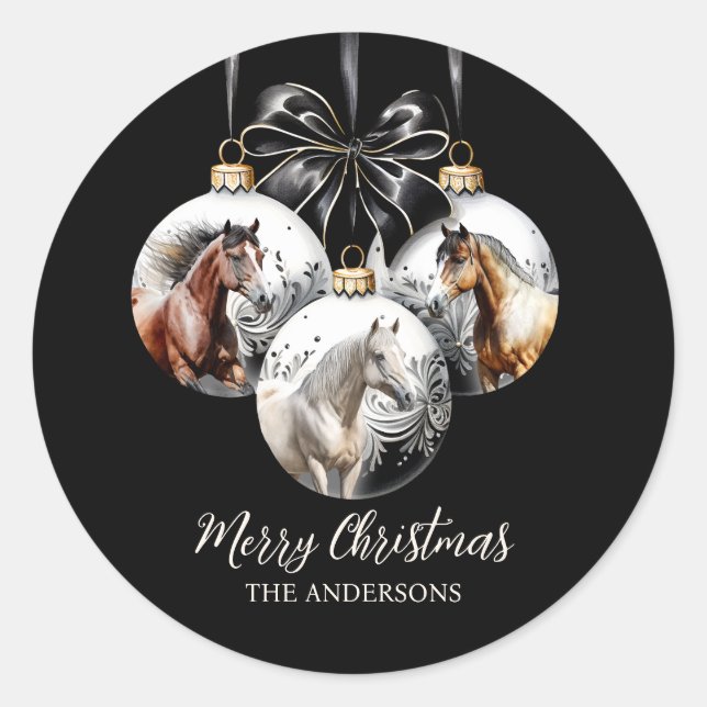 Horses black and gold Christmas quote Classic Round Sticker (Front)