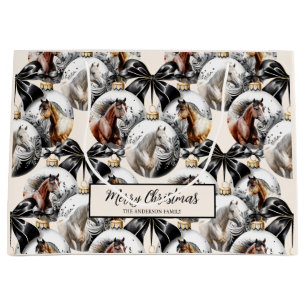 Horses black and gold Christmas quote Large Gift Bag