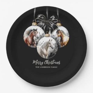 Horses black and gold Christmas quote Paper Plate
