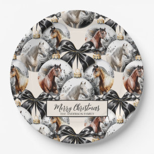 Horses black and gold Christmas quote Paper Plate