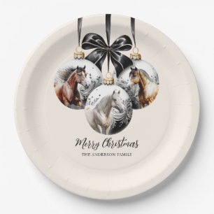 Horses black and gold Christmas quote Paper Plate