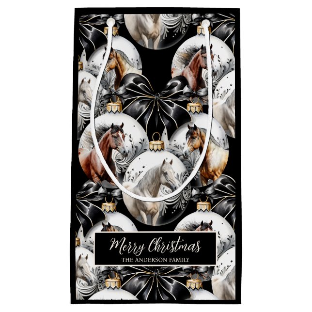 Horses black and gold Christmas quote Small Gift Bag (Front)