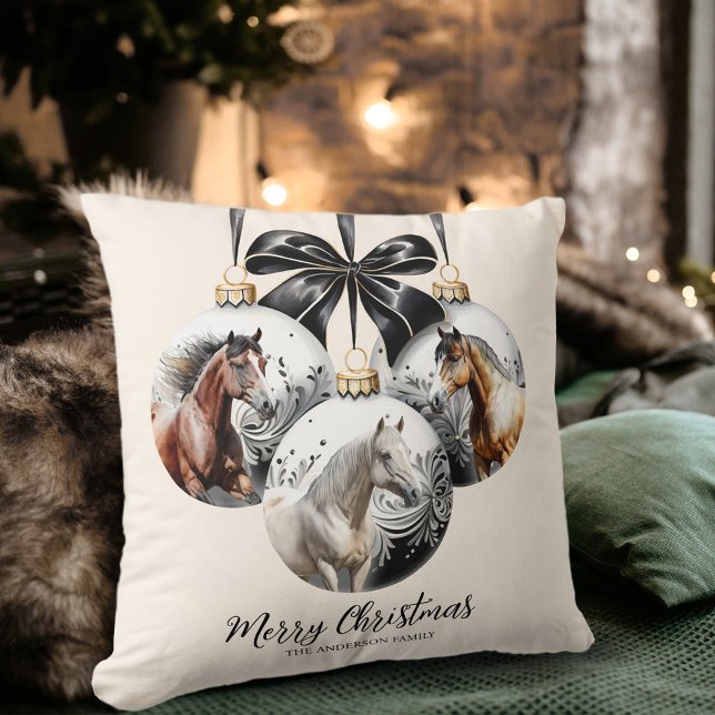 Horses black and gold Christmas quote Throw Pillow (Horses black and gold Christmas quote Throw Pillow)