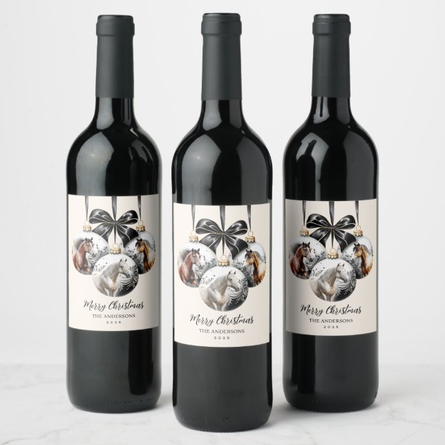 Horses black and gold Christmas quote Wine Label (Bottles)