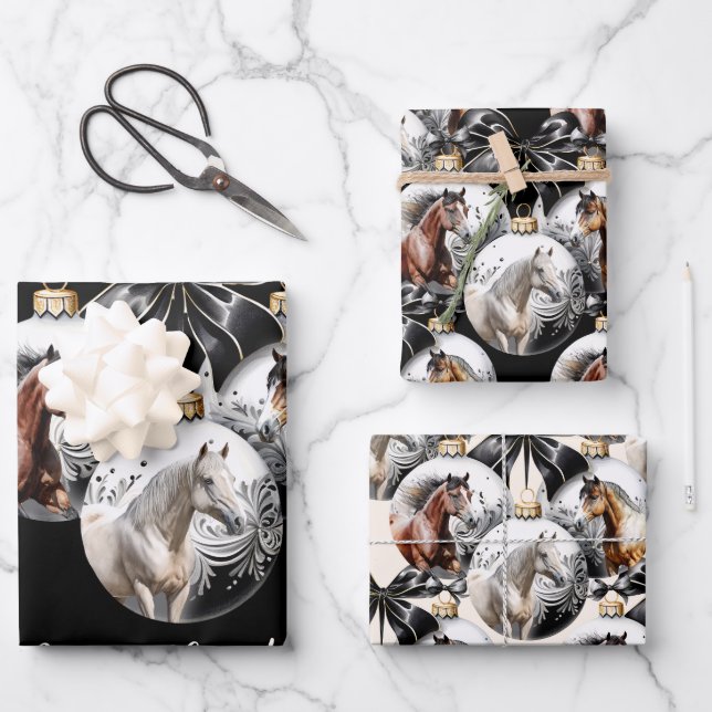 Horses black and gold Christmas quote Wrapping Paper Sheet (Front)