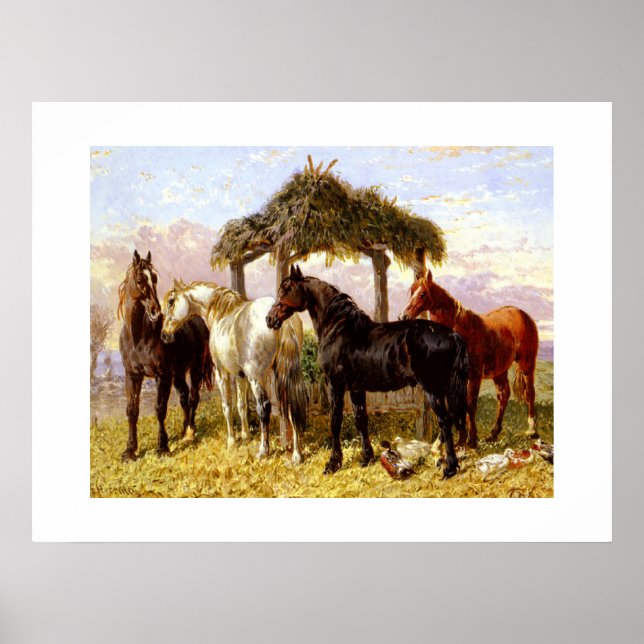 Horses by a river circa 1800s poster (Front)