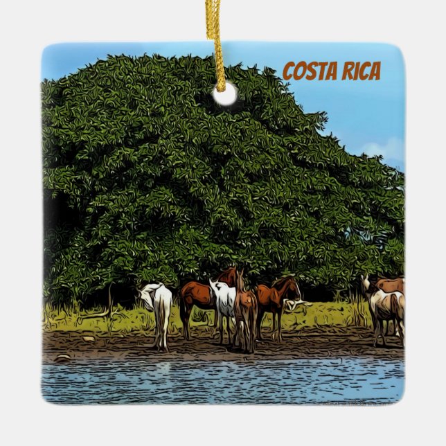 Horses by the water - Costa Rica  Ceramic Ornament (Front)
