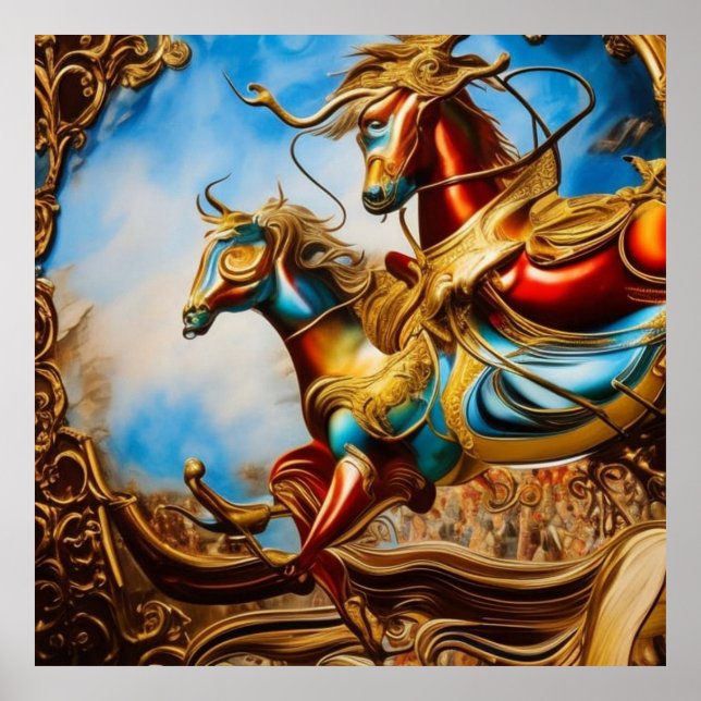 Horses carousel colorful abstract surreal poster (Front)