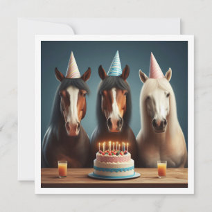Horses celebrating birthday w/cake and hats invitation