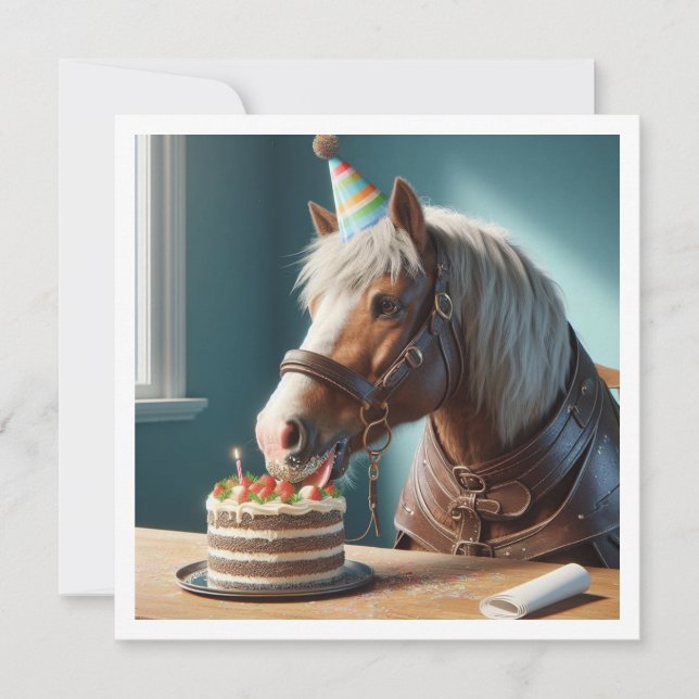 Horses celebrating birthday w/cake and hats invitation (Front)
