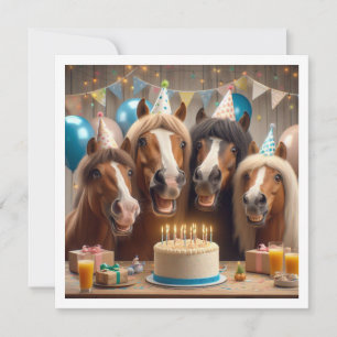 Horses celebrating birthday w/cake and hats invitation