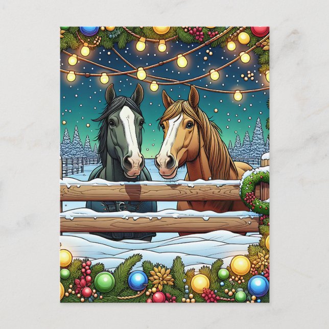 Horses, Christmas Lights Personalized Postcard (Front)