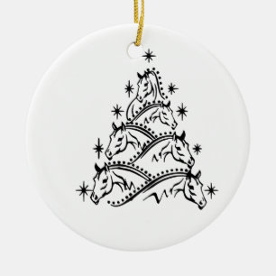 Horses Christmas Tree Equestrian Holiday Xmas Ceramic Ornament