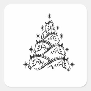 Horses Christmas Tree Equestrian Holiday Xmas Square Sticker