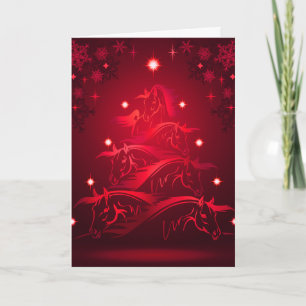 Horses Christmas Tree in Holiday Red Card