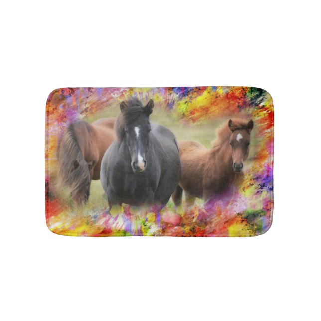 Horses Colourful Bath Mat (Front)