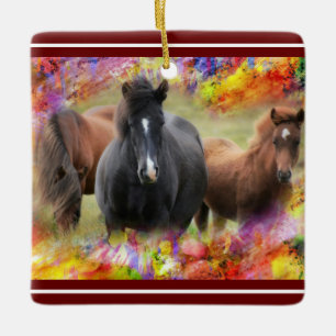 Horses Colourful Ceramic Ornament