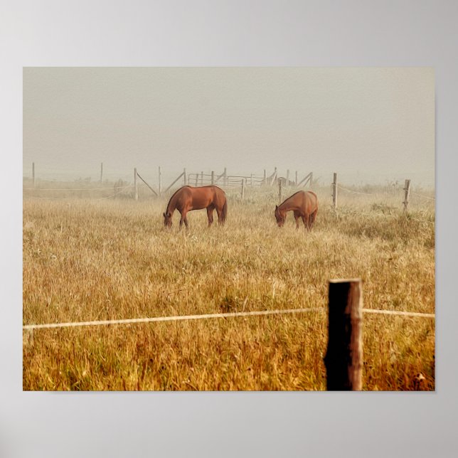 Horses Country Farm Rustic Brown Decoupage Poster (Front)