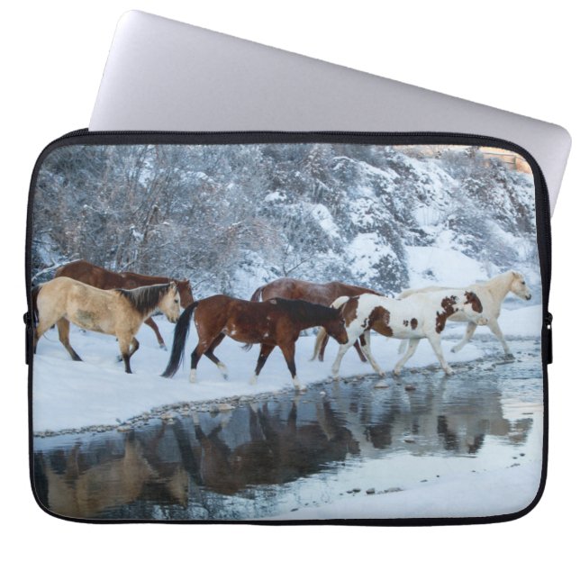 Horses Crossing the Creek Laptop Sleeve (Front)
