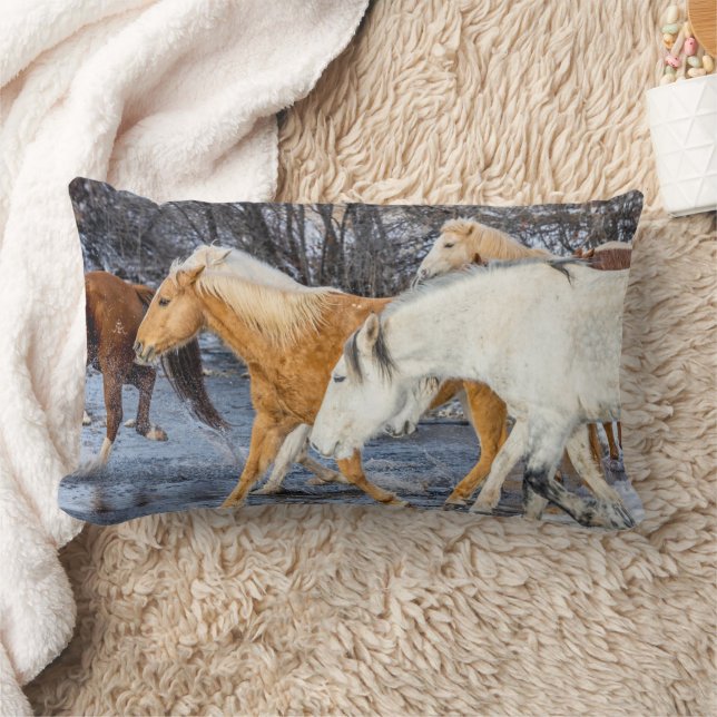 Horses Crossing the Stream Lumbar Pillow (Blanket)