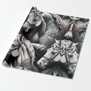 Horses Detailed Painting in Black& White Art  Wrapping Paper