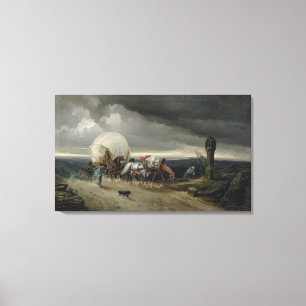 Horses Drawing Carts up a Hill, 1856 Canvas Print