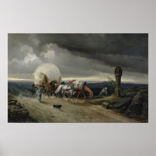 Horses Drawing Carts up a Hill, 1856 Poster