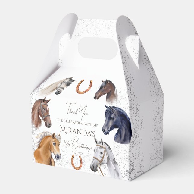 Horses equestrian elegant birthday party favor box (Front Side)