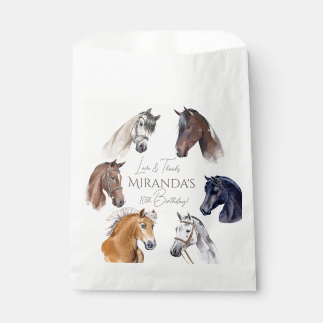Horses equestrian elegant birthday party favour bag (Front)